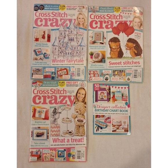 3 Cross Stitch Crazy UK Magazine Lot 2016 Exclusive Designs Hedgehog Castle - Picture 1 of 9